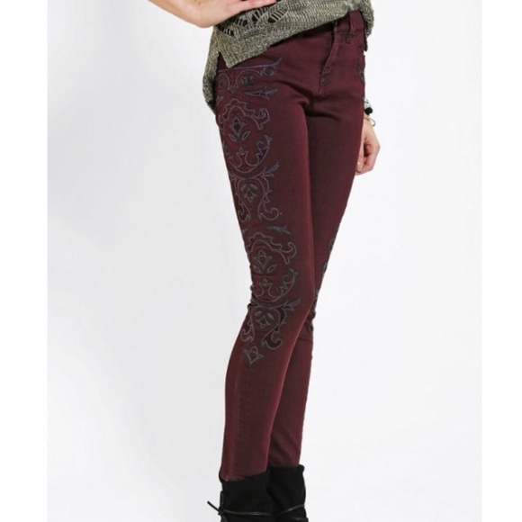 BDG Embroidered Red Denim Skinnies - Picture 2 of 6